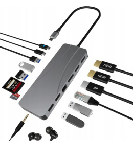 HUB Adapter rozdzielacz USB C HDMI AUX RJ45