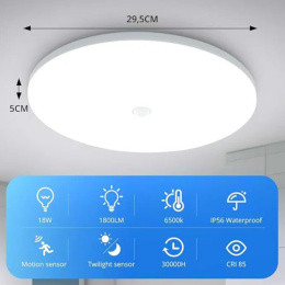 Lampa sufitowaLED Combuh z czujnikiem ruchu 6500K Zimna biel 18W Ø30CM